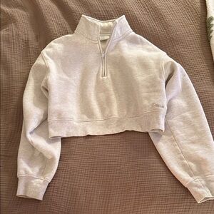 TNA Heather cloud white Cropped Half-Zip Sweatshirt
